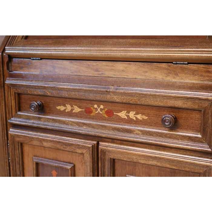 イタリア デスク ライティング ビューロー 2ドア 茶 象嵌 丸脚 完成品