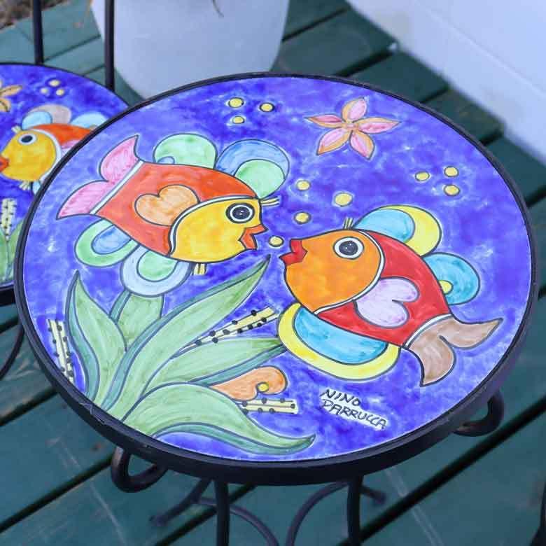 特別価格＞イタリア テーブルセット 海の魚 ガーデンテーブル チェア 3