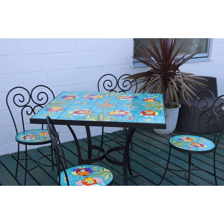 イタリア テーブルセット 魚 ガーデンテーブル チェア 5点セット 100cm