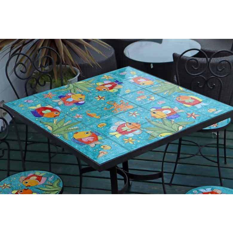 イタリア テーブルセット 魚 ガーデンテーブル チェア 5点セット 100cm