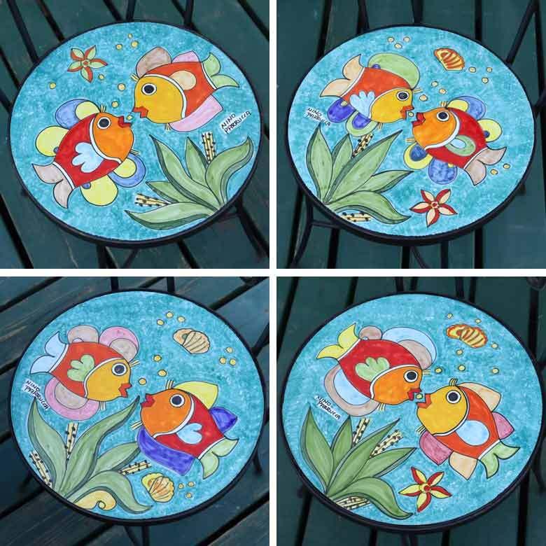 イタリア テーブルセット 魚 ガーデンテーブル チェア 5点セット 100cm