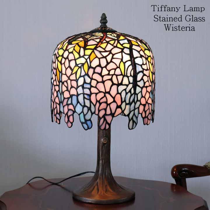 ステンドグラスランプ 8インチ ウィステリア 藤 ブロンズベース