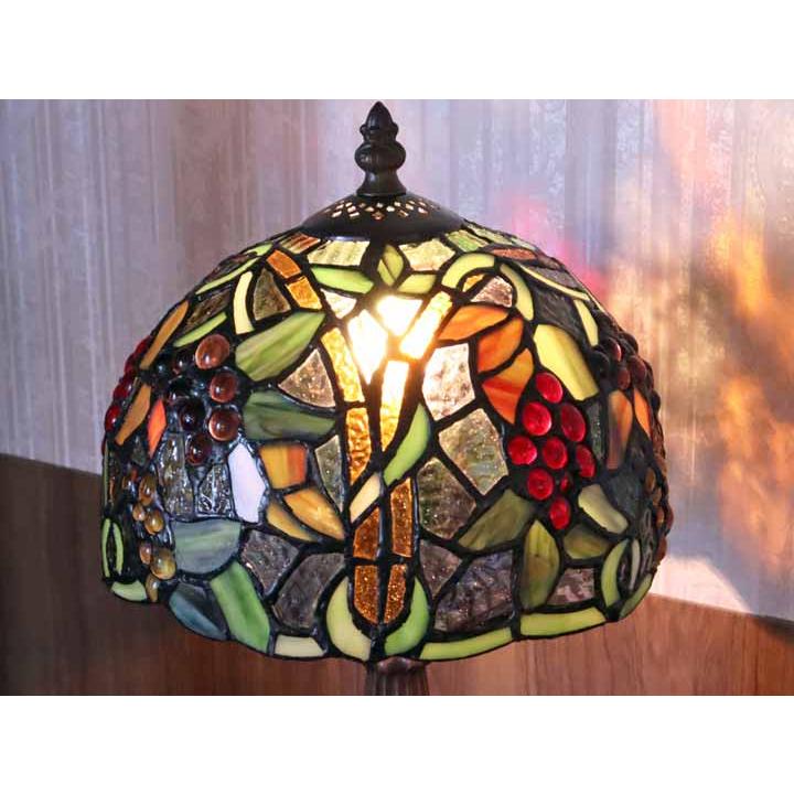 ステンドグラスランプ 8インチ 葡萄 ナギットガラス アンティーク調