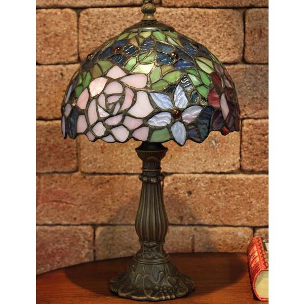 ステンドグラスランプ アンティークローズ 8インチ 卓上ランプ