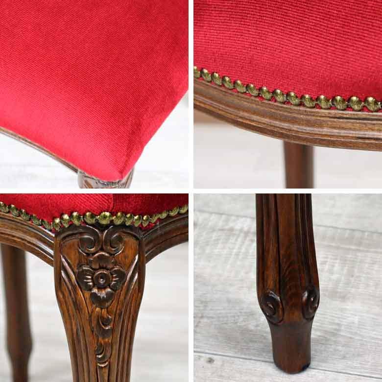 イタリア製 スツール レッドモケット 猫脚 赤 ベルベット 木製 完成品