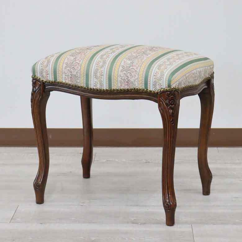 イタリア製 スツール グリーンストライプ 猫脚 木製 完成品 オットマン