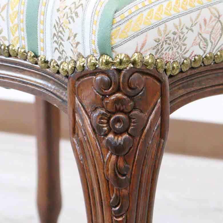 イタリア製 スツール グリーンストライプ 猫脚 木製 完成品 オットマン