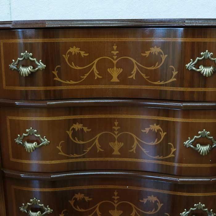 チェスト 木製 6段 完成品 茶 112cm 象嵌 ロココ調 イタリア 家具 猫脚