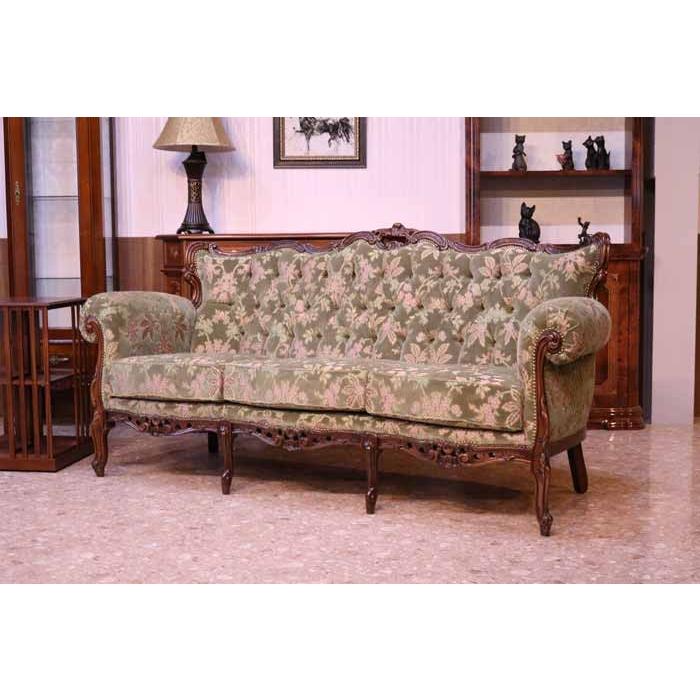 イタリア 3人がけソファ 金華山 グリーン 完成品 木製 Marisiglia 3P