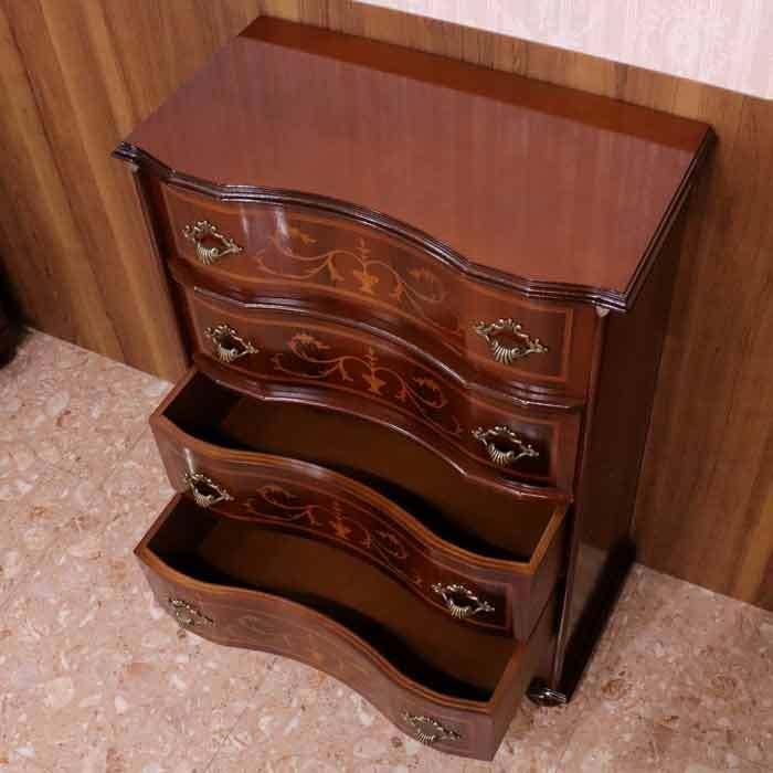 チェスト 木製 5段 完成品 茶 58cm 象嵌 ロココ調 イタリア 家具 猫脚
