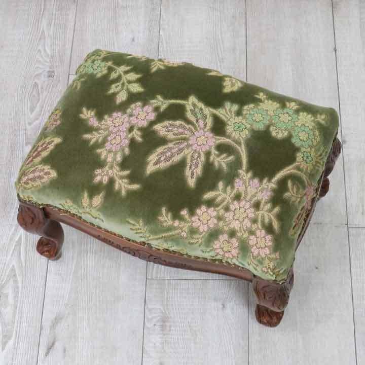 イタリア製 足置き フットスツール 金華山グリーン 猫脚 アンティーク
