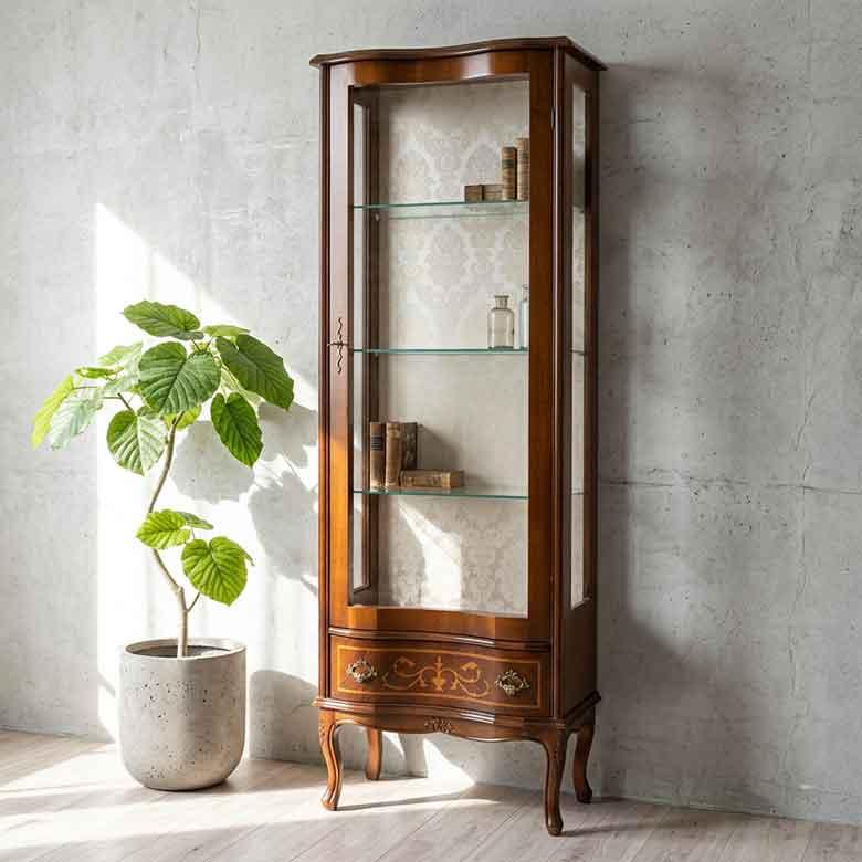 キャビネット 木製 170cm キュリオケース 象嵌 ロココ調 イタリア 家具