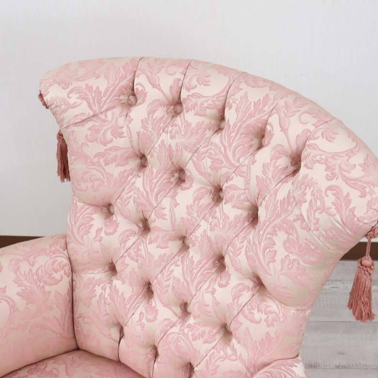 イタリア 一人がけ ソファー ホワイト ピンクアラベスク パリッジ 木製