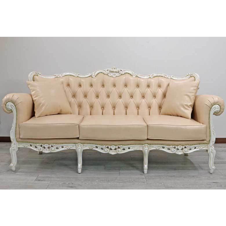 イタリア 3Pソファ ピンクレザー リトルプリンセス 猫脚 完成品 合皮