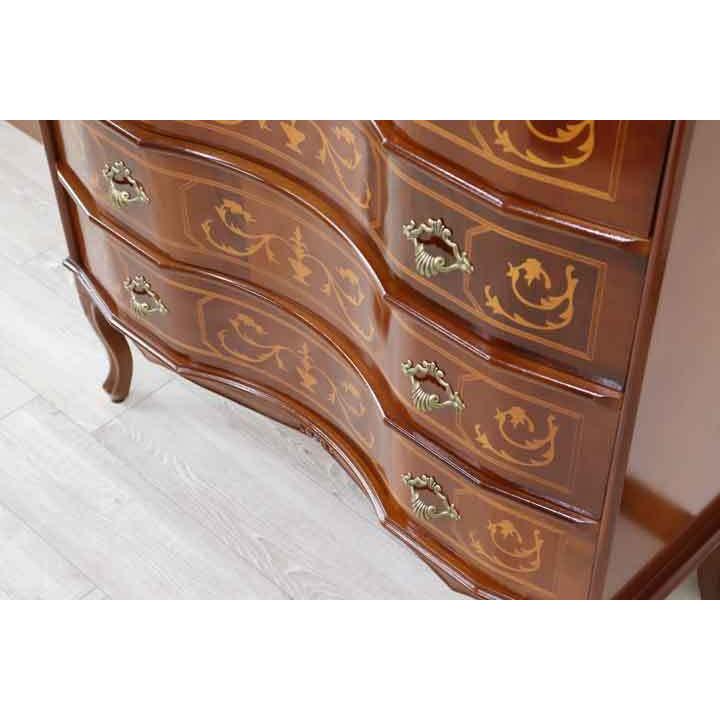 イタリア 7段 チェスト 茶 87cm 象嵌 ロココ調 家具 猫脚 丸脚 完成品