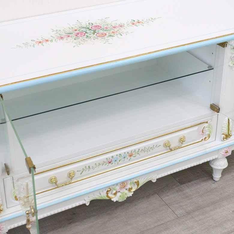 ロココ調 テレビボード ローキャビネット 白家具 アンティーク