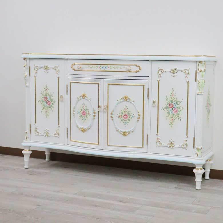 ロココ調 サイドボード キャビネット 白家具 アンティーク エレガント