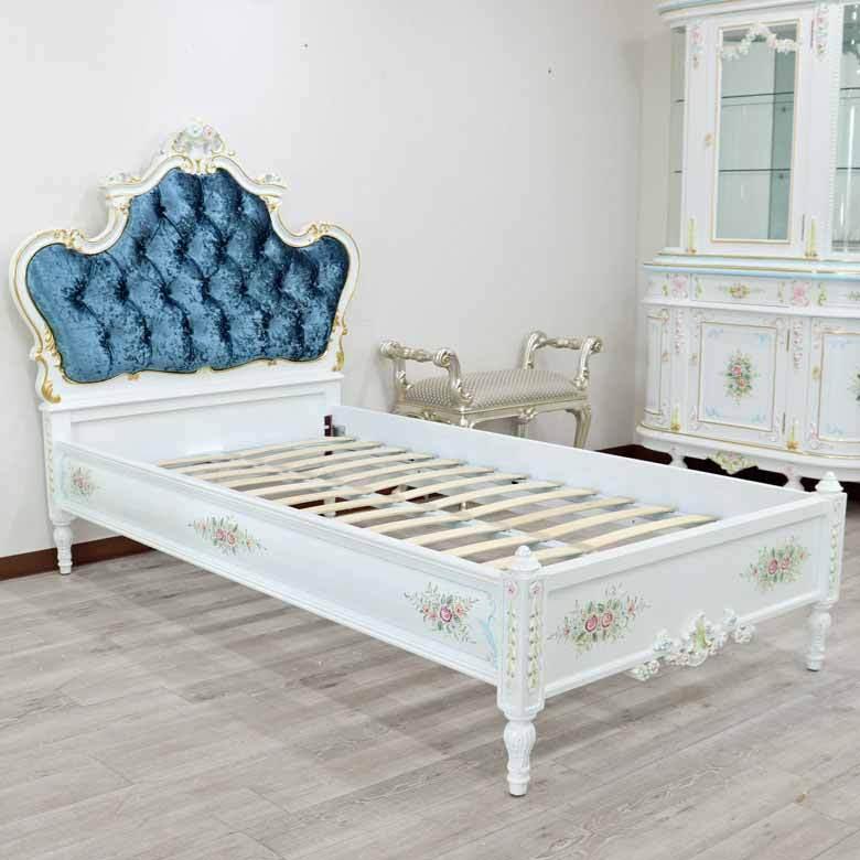 ロココ シングルベッドフレーム マットレス別 シングルベッド 猫脚 白