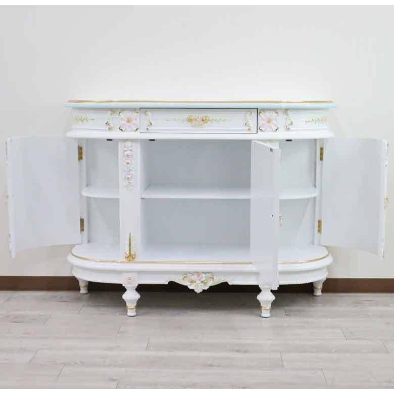 ロココ調 サイドボード キャビネット 白家具 アンティーク エレガント