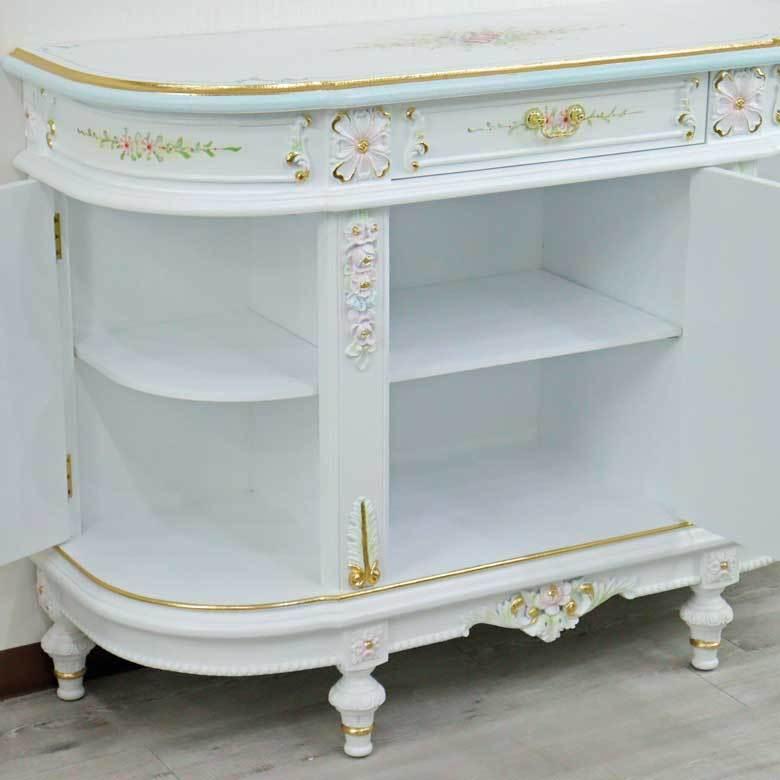 ロココ調 サイドボード キャビネット 白家具 アンティーク エレガント