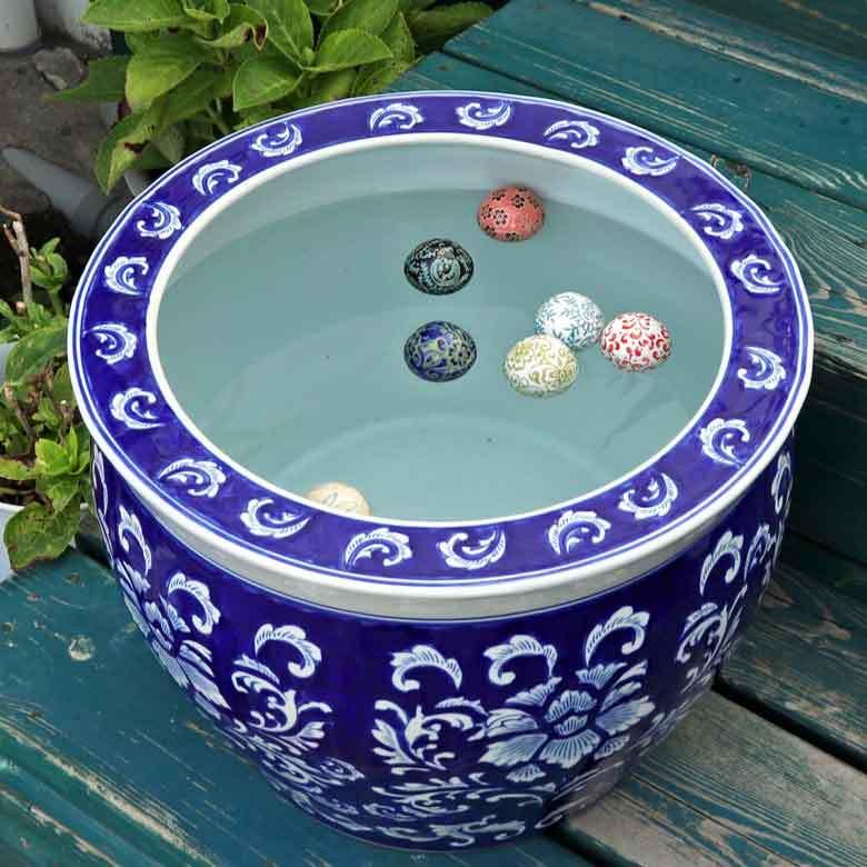 水鉢 大型 陶器 13号 ヒマワリ 青 火鉢 鉢カバー プランターカバー