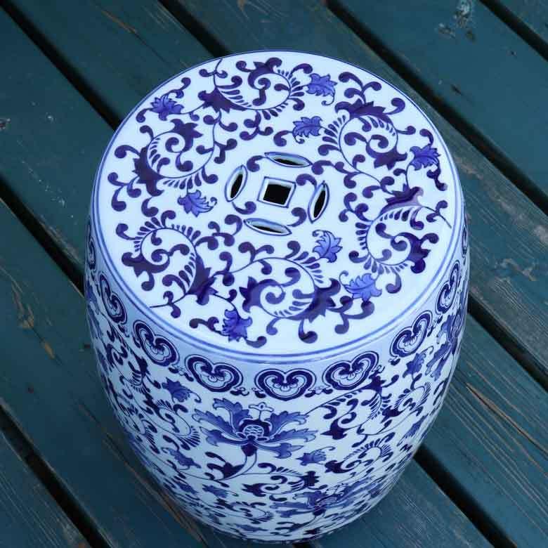 スツール 陶器 花台 青花 花柄 台 プランター置き 椅子 イス チェア