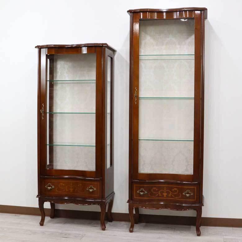 キャビネット 木製 170cm キュリオケース 象嵌 ロココ調 イタリア 家具