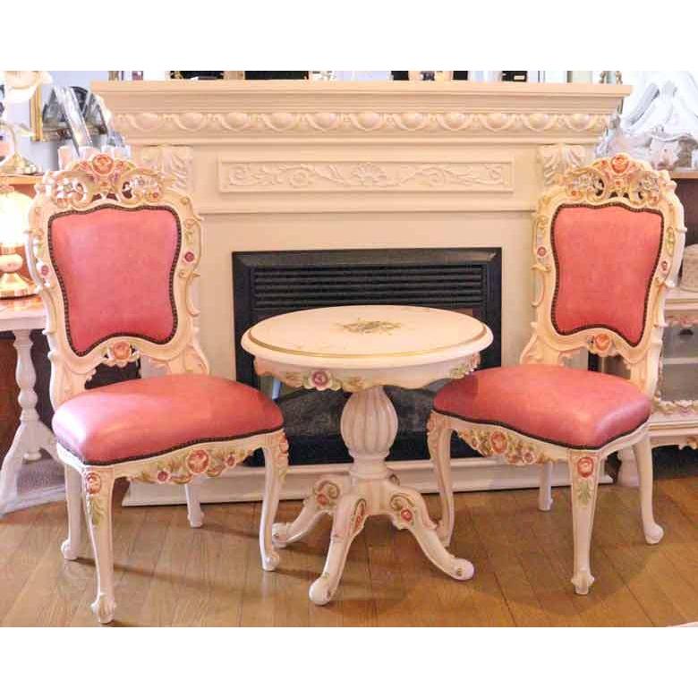 ロココ調 ティーテーブルセット 60cm ラウンドテーブル 3点セット