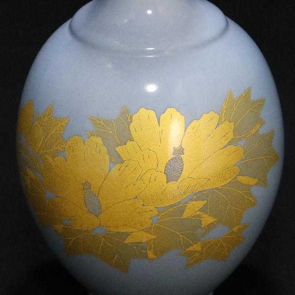 吉田美統【人間国宝】九谷焼花瓶 釉裏金彩芙蓉文 水色 : 北山堂 - 通販