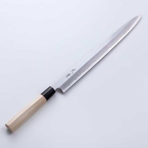 堺元兼 刺身包丁 柳刃包丁 300mm 白紙2号 刃金つけ 水牛柄 木鞘付 日本