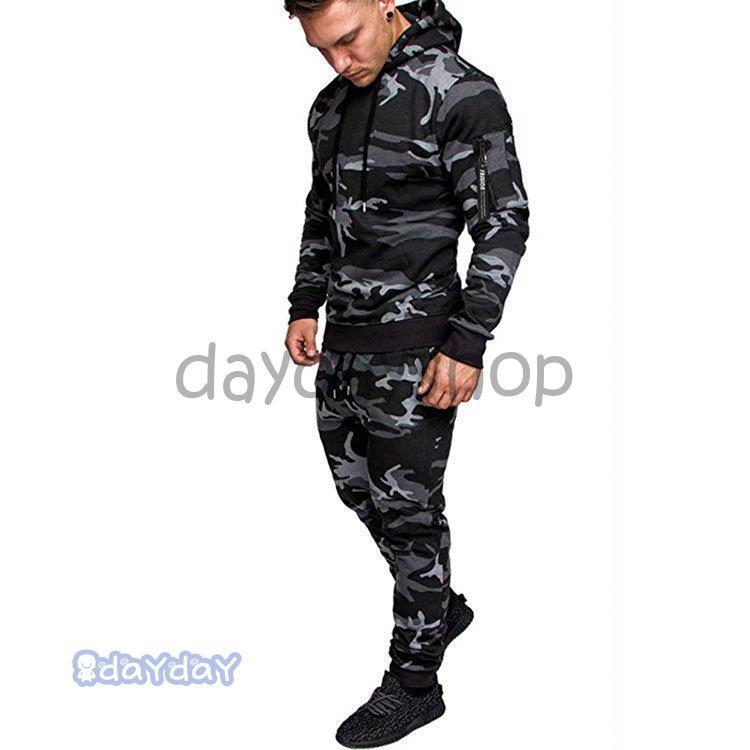 セットアップ メンズ スウェット ジャージ ジョガーパンツ 純色/迷彩