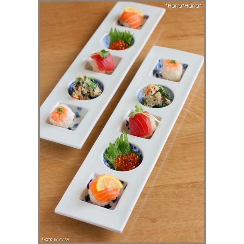 染付五柄文様 細長5つ仕切り皿 36.8x9cm // 和食器 食器 有田焼 皿