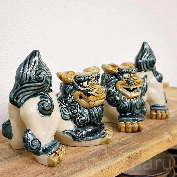 シーサー 置物 おきもの 中横 高さ16.5cm ゴス 琉球焼 朝日陶器 沖縄