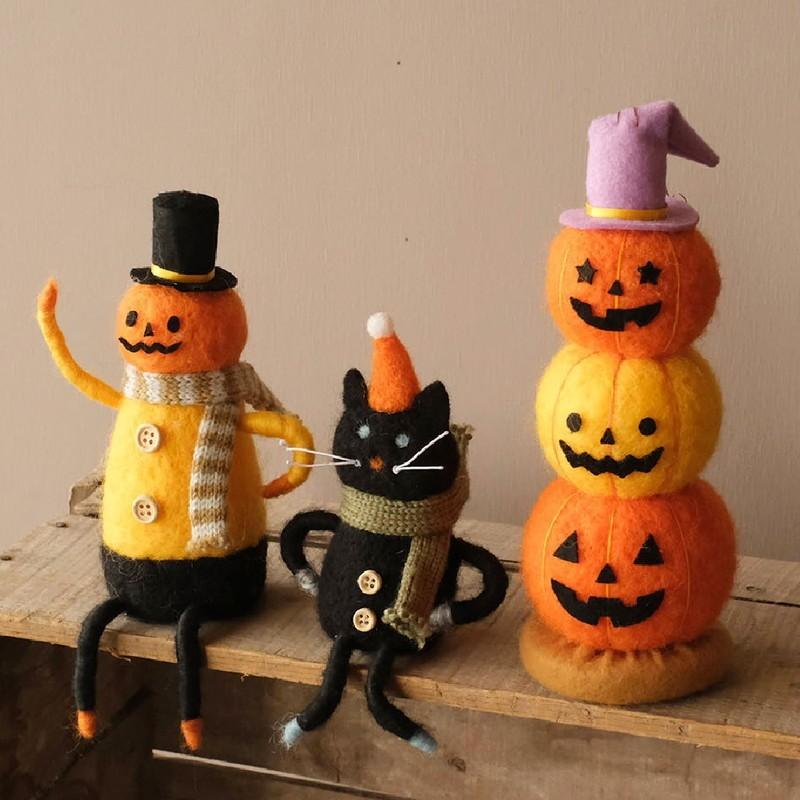 GREENHOUSE HW羊毛フェルトオーナメント 3段かぼちゃタワー HW594 2個