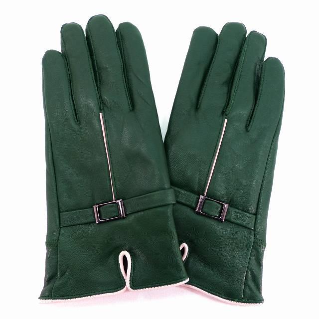 手袋 レディース レザー 羊革 裏起毛入り 白ライン モスグリーン 本革