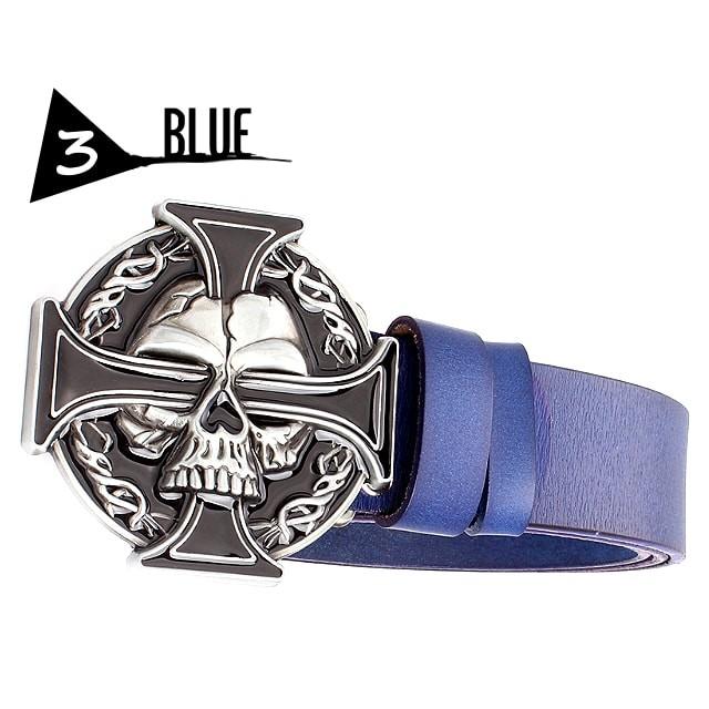 送料無料!】アイアンクロススカルバックルジェニュインレザーベルト