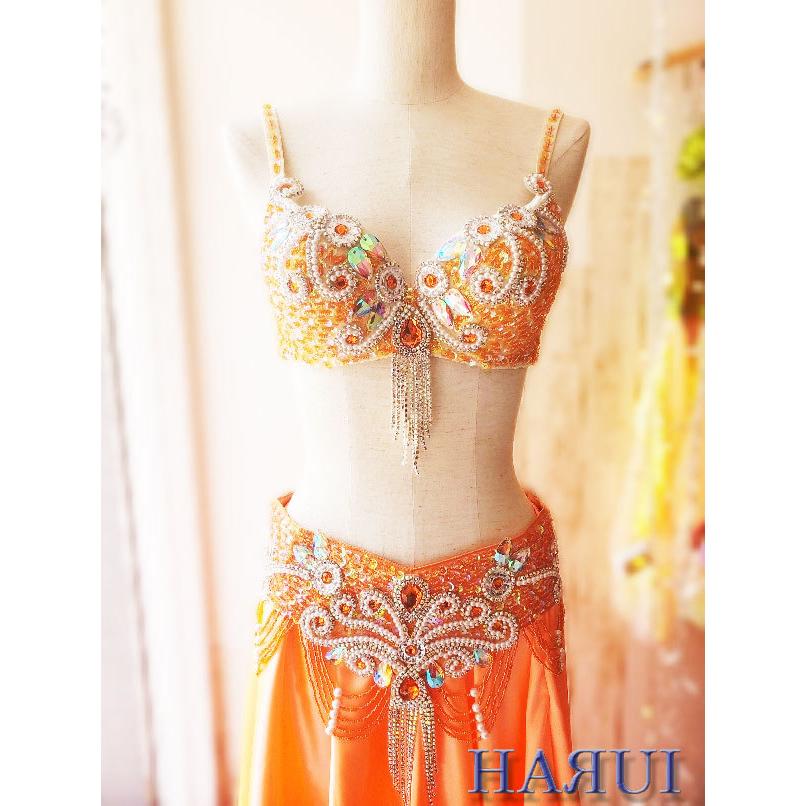 ベリーダンス 衣装 ブラ ベルト パール しずく 上下2点 セット