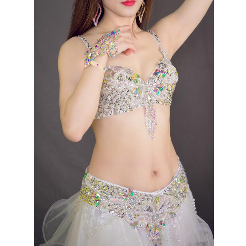 ベリーダンス 衣装 ブラ ベルト パール しずく 上下2点 セット