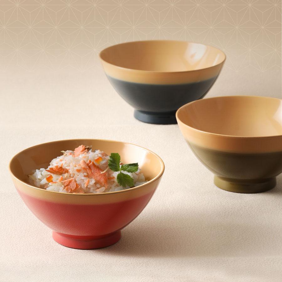 山田平安堂 めし椀 桃／苔／藍 漆塗り 天然木製 : 漆器 山田平安堂