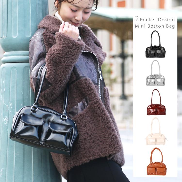 ミニバッグ 2ポケットデザイン ボストンバッグ 1108 ハンドバッグ