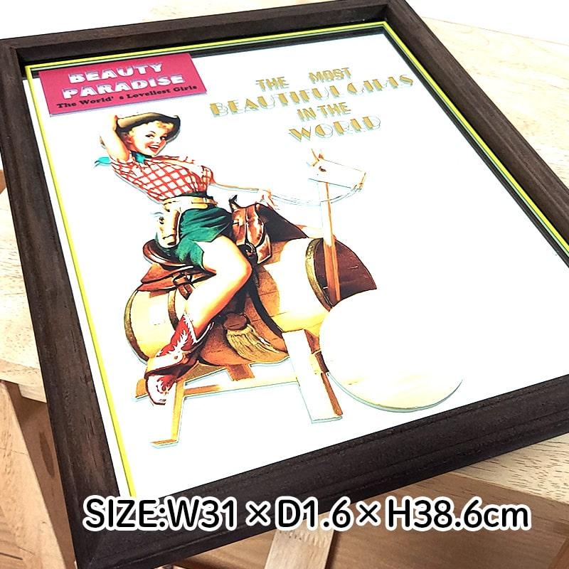 鏡 おしゃれ 壁掛け パブミラー レトロ ミラー カウガール かわいい