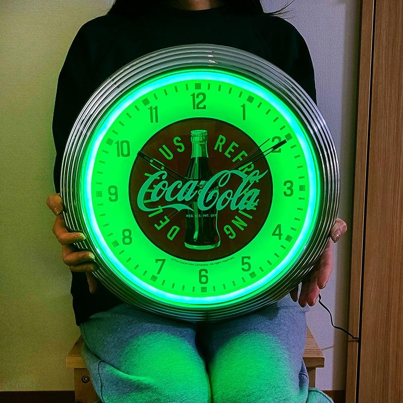 Coca Cola（コカコーラ） ネオンクロック 掛時計 LEDライト グリーン