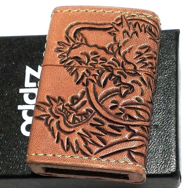 ZIPPO（ジッポー） ライター 本革巻き ジッポ カオス 龍神 手彫り