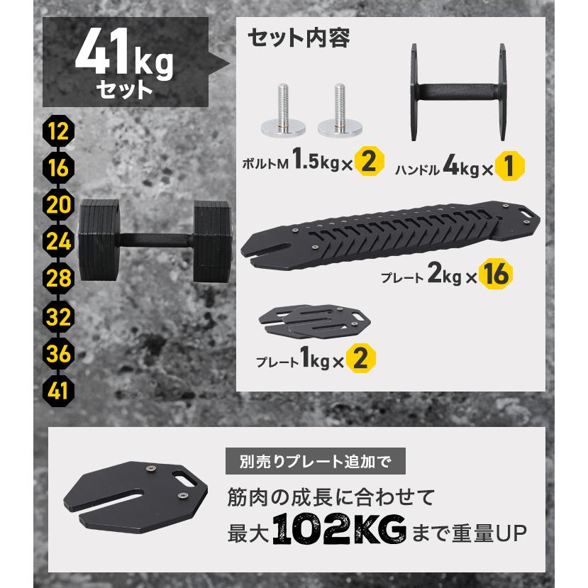 HAIGE（ハイガー） 可変式ダンベル 41kg×2個セット ダンベルセット
