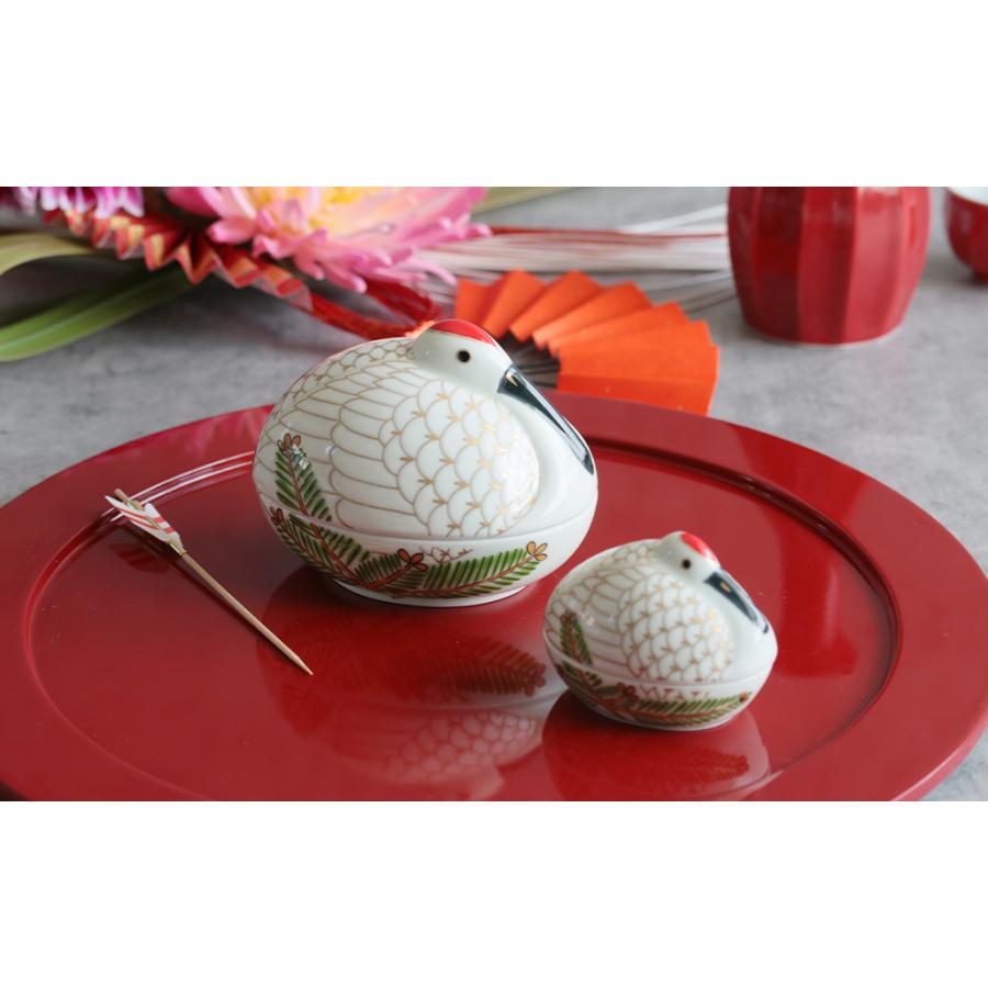 錦 巣ごもり鶴 金彩羽 蓋付き小鉢 (大) 10cm 有田焼 幸楽窯 // 和食器