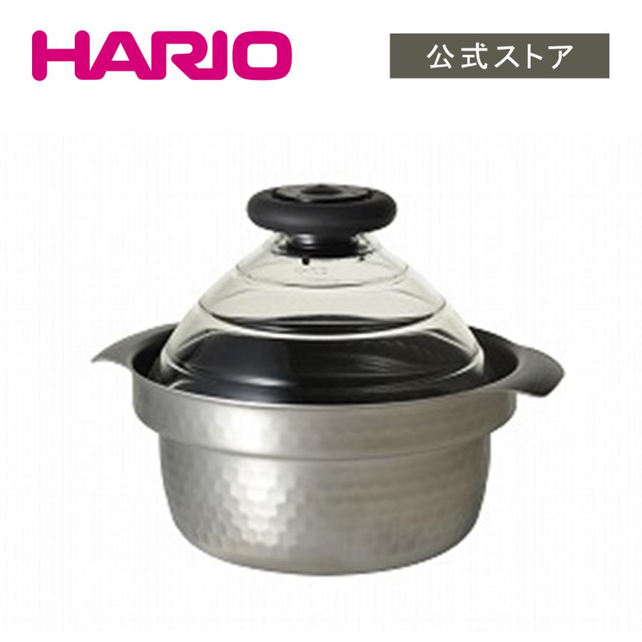 ハリオ フタがガラスのIH対応ご飯釜 雪平 GIS-200 1~3合 IH対応 直火OK