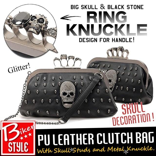送料無料!】スカルスタッズナックルリングPUレザークラッチバッグ
