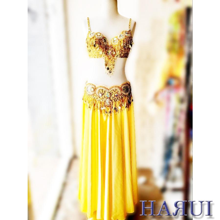 ベリーダンス 衣装 ゴールドビーズ ブラ ベルト 2点セット ゴールド