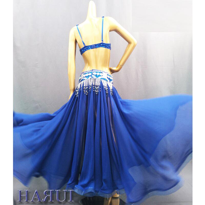 しずく形 ビーズ ベリーダンス 衣装 ブラ ベルト セット 青 : Costume