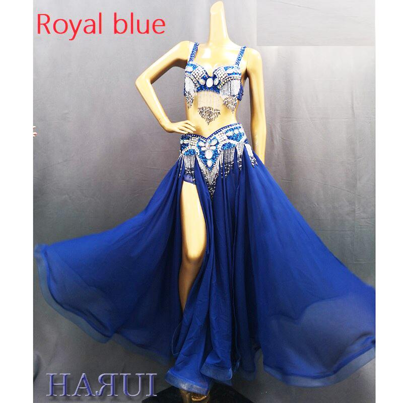 しずく形 ビーズ ベリーダンス 衣装 ブラ ベルト セット 青 : Costume